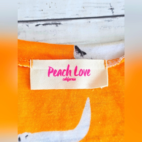 Peach Love California Western Orange & White Vneck Tee Shirt Steer Longhorn - Picture 3 of 5